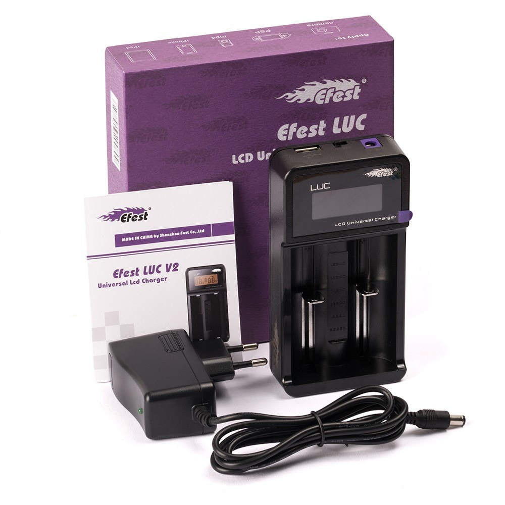Efest LUC V2 ładowarka z wyświetlaczem LCD i wyjściem USB z zasilaczem 230 V. Efest LUC V2 ładowarka z wyświetlaczem LCD i wyjściem USB z zasilaczem 230 V.