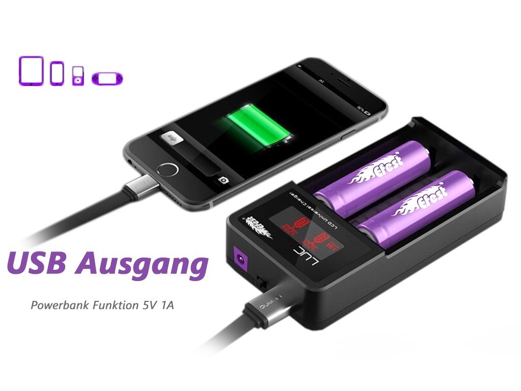 Efest LUC V2 ładowarka z wyświetlaczem LCD i wyjściem USB z zasilaczem 230 V. Efest LUC V2 ładowarka z wyświetlaczem LCD i wyjściem USB z zasilaczem 230 V.