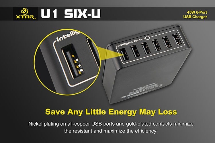 Zasilacz Ładowarka sieciowa USB Xtar U1 6 portowa Zasilacz Ładowarka sieciowa USB Xtar U1 6 portowa