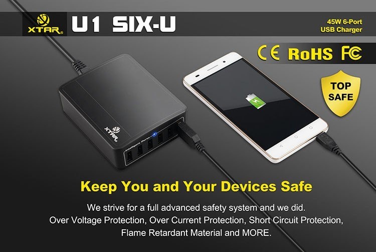 Zasilacz Ładowarka sieciowa USB Xtar U1 6 portowa Zasilacz Ładowarka sieciowa USB Xtar U1 6 portowa