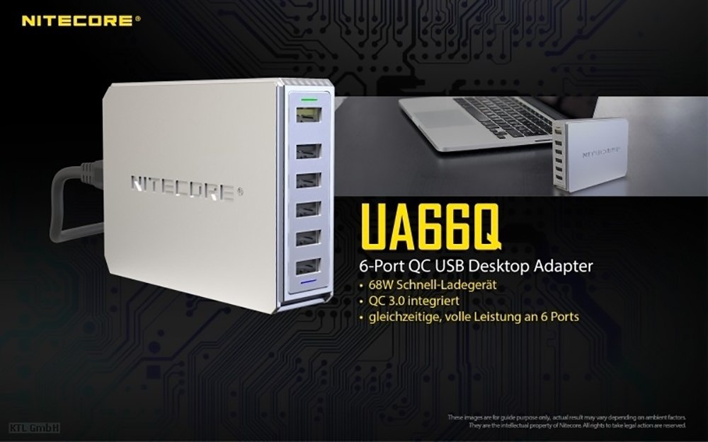 Zasilacz Ładowarka sieciowa USB Nitecore UA66Q 6 portowa Zasilacz Ładowarka sieciowa USB Nitecore UA66Q 6 portowa