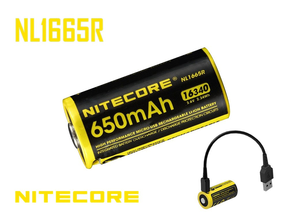 Nitecore 16340 - 650mAh 3,6V - 3,7V NL1665R Li-ion z micro USB Nitecore 16340 - 650mAh 3,6V - 3,7V NL1665R Li-ion z micro USB