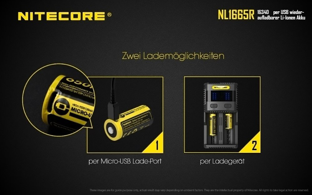 Nitecore 16340 - 650mAh 3,6V - 3,7V NL1665R Li-ion z micro USB Nitecore 16340 - 650mAh 3,6V - 3,7V NL1665R Li-ion z micro USB