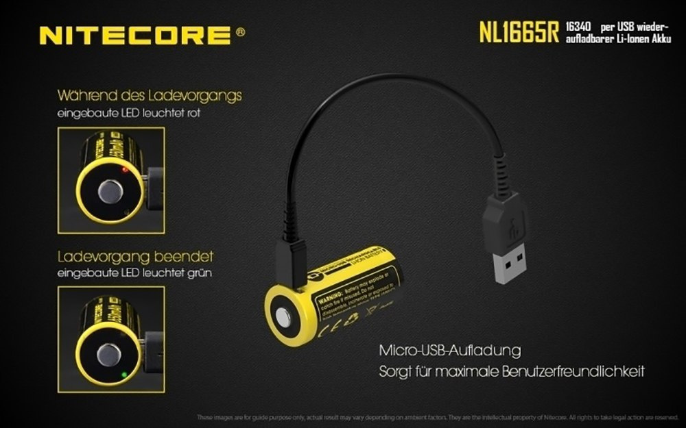 Nitecore 16340 - 650mAh 3,6V - 3,7V NL1665R Li-ion z micro USB Nitecore 16340 - 650mAh 3,6V - 3,7V NL1665R Li-ion z micro USB