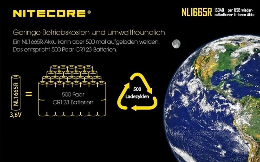 Nitecore 16340 - 650mAh 3,6V - 3,7V NL1665R Li-ion z micro USB Nitecore 16340 - 650mAh 3,6V - 3,7V NL1665R Li-ion z micro USB