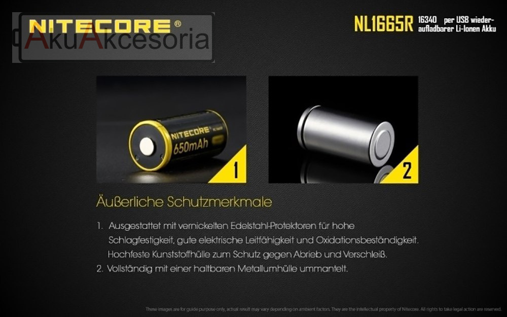 Nitecore 16340 - 650mAh 3,6V - 3,7V NL1665R Li-ion z micro USB