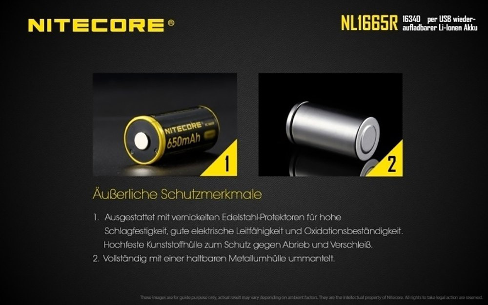 Nitecore 16340 - 650mAh 3,6V - 3,7V NL1665R Li-ion z micro USB Nitecore 16340 - 650mAh 3,6V - 3,7V NL1665R Li-ion z micro USB