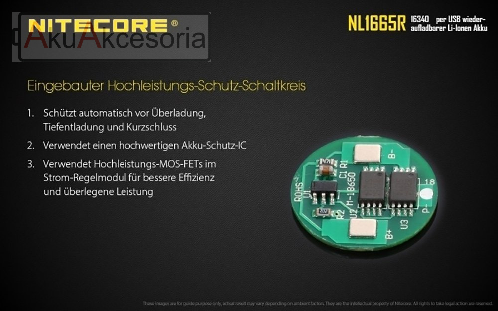 Nitecore 16340 - 650mAh 3,6V - 3,7V NL1665R Li-ion z micro USB