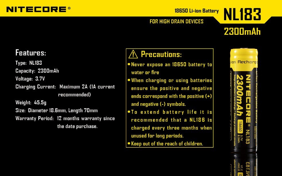 Nitecore 18650 - 2300mAh ,37V - NL 1823 Nitecore 18650 - 2300mAh ,37V - NL 1823