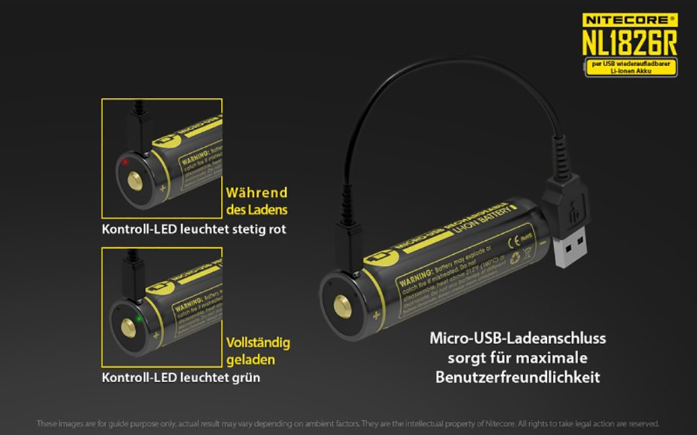 Nitecore 18650 - 2600mAh 3,6V - 3,7V NL1826R Li-ion z micro USB Nitecore 18650 - 2600mAh 3,6V - 3,7V NL1826R Li-ion z micro USB