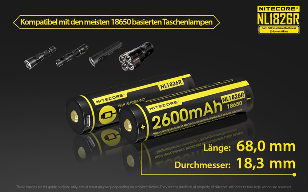 Nitecore 18650 - 2600mAh 3,6V - 3,7V NL1826R Li-ion z micro USB Nitecore 18650 - 2600mAh 3,6V - 3,7V NL1826R Li-ion z micro USB