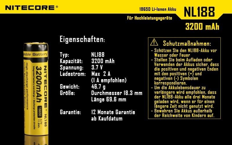 Nitecore 18650 - 3200mAh 3,7V NL1832 Li-ion Nitecore 18650 - 3200mAh 3,7V NL1832 Li-ion