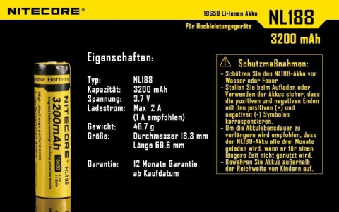 Nitecore Akumulator 18650 - 3200mAh 3,7V NL1832 Li-ion Nitecore Akumulator 18650 - 3200mAh 3,7V NL1832 Li-ion
