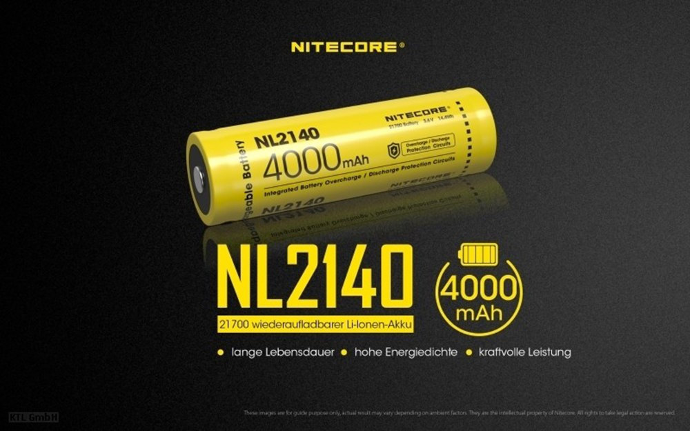 Nitecore 21700 - 4000mAh 3,6V - 3,7V NL2140 Li-ion Nitecore 21700 - 4000mAh 3,6V - 3,7V NL2140 Li-ion