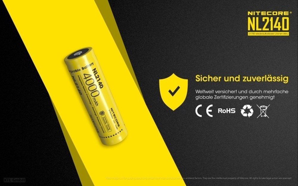 Nitecore 21700 - 4000mAh 3,6V - 3,7V NL2140 Li-ion Nitecore 21700 - 4000mAh 3,6V - 3,7V NL2140 Li-ion