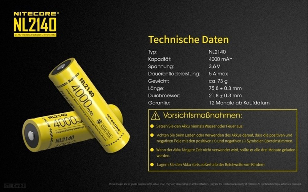 Nitecore 21700 - 4000mAh 3,6V - 3,7V NL2140 Li-ion Nitecore 21700 - 4000mAh 3,6V - 3,7V NL2140 Li-ion