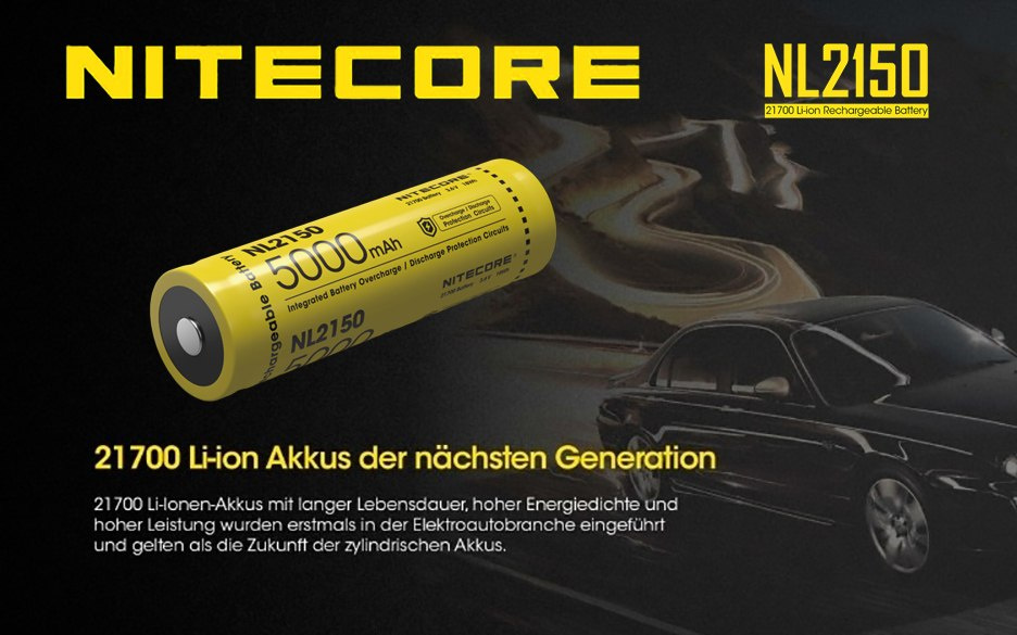 Nitecore 21700 - 5000mAh 3,6V - 3,7V NL2150 Li-ion Nitecore 21700 - 5000mAh 3,6V - 3,7V NL2150 Li-ion