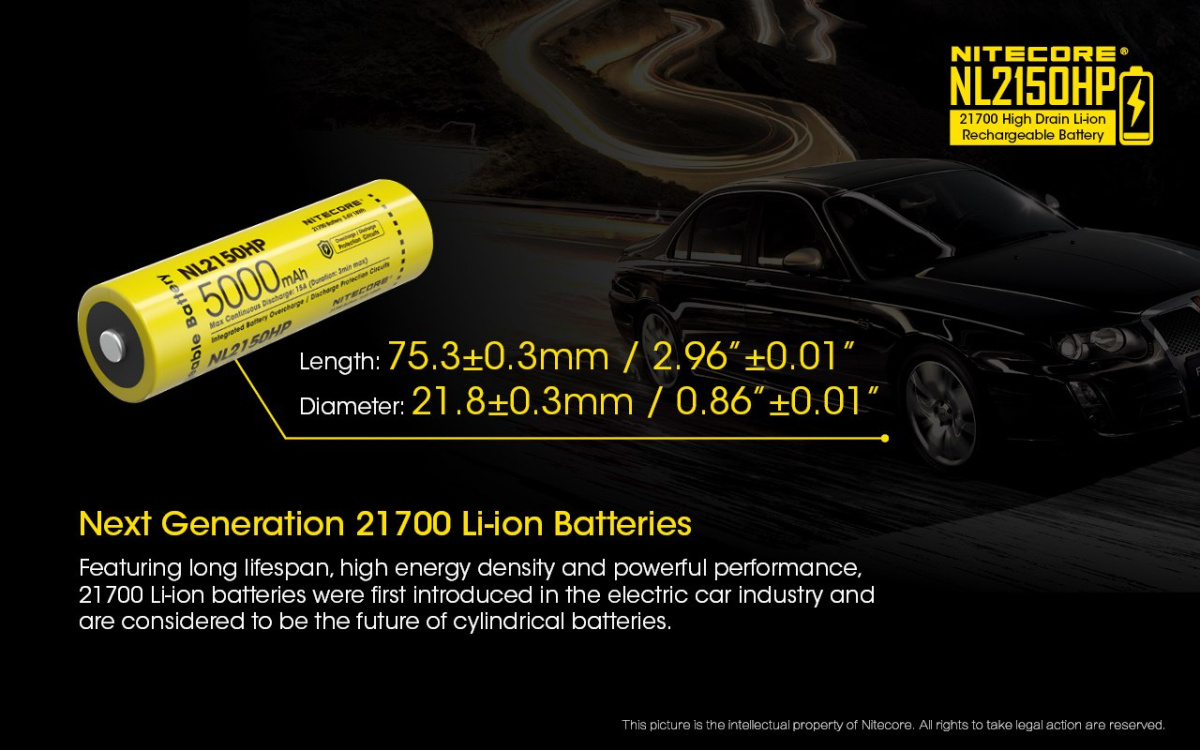 Nitecore 21700 - 5000mAh 3,6V - 3,7V NL2150HP Li-ion Nitecore 21700 - 5000mAh 3,6V - 3,7V NL2150HP Li-ion