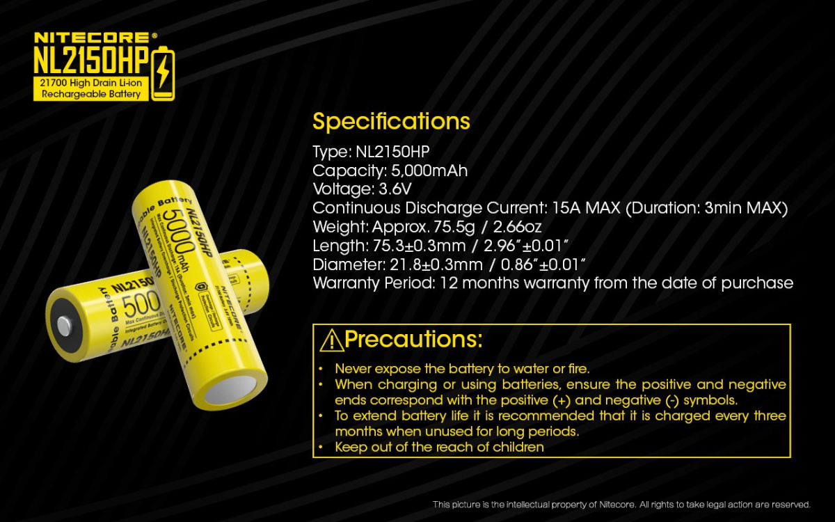 Nitecore 21700 - 5000mAh 3,6V - 3,7V NL2150HP Li-ion Nitecore 21700 - 5000mAh 3,6V - 3,7V NL2150HP Li-ion