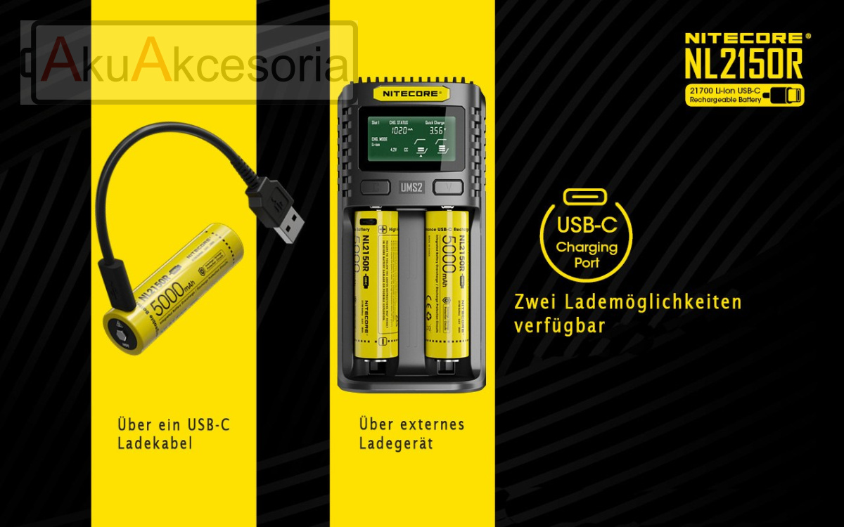 Nitecore 21700 - 5000mAh 3,6V- 3,7V NL2150R z micro USB