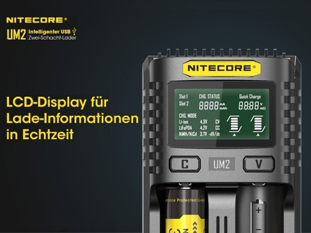 Nitecore UM2 ładowarka do akumulatorów Li-ion, LiFePo4, Ni-MH,Ni-CD Nitecore UM2 ładowarka do akumulatorów Li-ion, LiFePo4, Ni-MH,Ni-CD