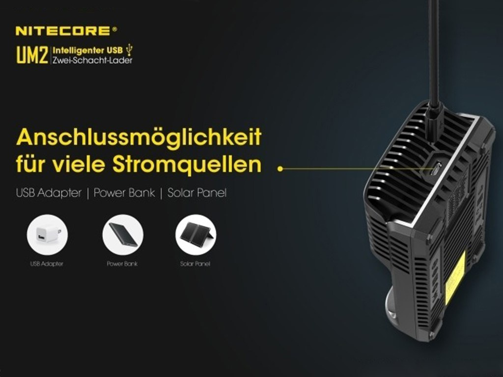 Nitecore UM2 ładowarka do akumulatorów Li-ion, LiFePo4, Ni-MH,Ni-CD Nitecore UM2 ładowarka do akumulatorów Li-ion, LiFePo4, Ni-MH,Ni-CD