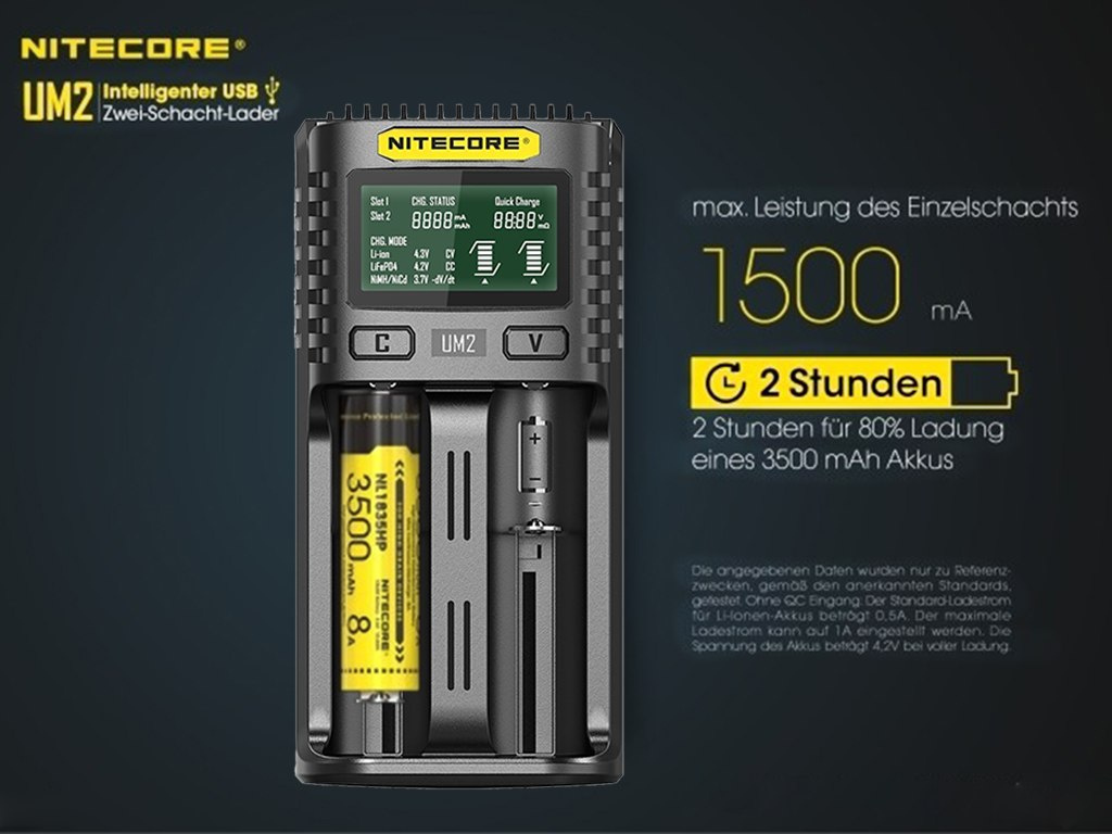 Nitecore UM2 ładowarka do akumulatorów Li-ion, LiFePo4, Ni-MH,Ni-CD Nitecore UM2 ładowarka do akumulatorów Li-ion, LiFePo4, Ni-MH,Ni-CD