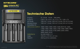 Nitecore UM4 - inteligentna ładowarka do akumulatorów Li-Ion, LiFePo4, Ni-MH, Ni-CD