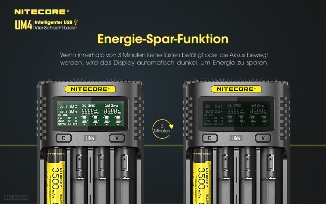 Nitecore UM4 - inteligentna ładowarka do akumulatorów Li-Ion, LiFePo4, Ni-MH, Ni-CD Nitecore UM4 - inteligentna ładowarka do akumulatorów Li-Ion, LiFePo4, Ni-MH, Ni-CD