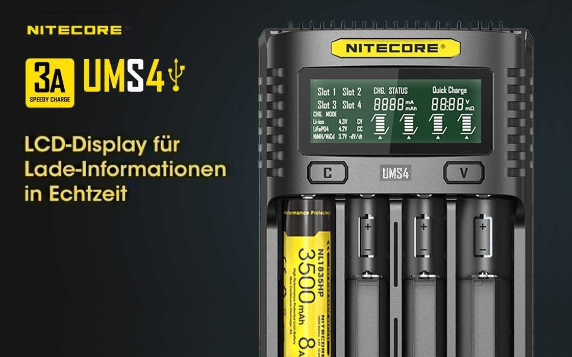 Nitecore UMS4 ładowarka do akumulatorów Li-ion, LiFePo4, Ni-MH, Ni-CD Nitecore UMS4 ładowarka do akumulatorów Li-ion, LiFePo4, Ni-MH, Ni-CD