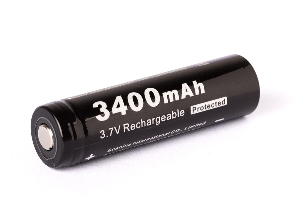 Soshine 18650 3400 mAh 3,6 V - 3,7 V akumulator litowo-jonowy zabezpieczony na płytce drukowanej Soshine 18650 3400 mAh 3,6 V - 3,7 V akumulator litowo-jonowy zabezpieczony na płytce drukowanej