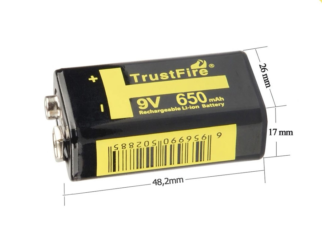 Trustfire 9V 650mAh Blok 6LR61 6F22 BMS chroniony Trustfire 9V 650mAh Blok 6LR61 6F22 BMS chroniony
