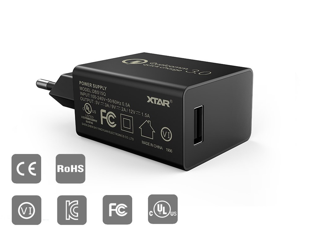 Zasilacz USB QC3.0 5V⎓3A / 9V⎓2A / 12V⎓1.5A XTAR DBS15Q Szybkie ładowanie 18W Zasilacz USB QC3.0 5V⎓3A / 9V⎓2A / 12V⎓1.5A XTAR DBS15Q Szybkie ładowanie 18W