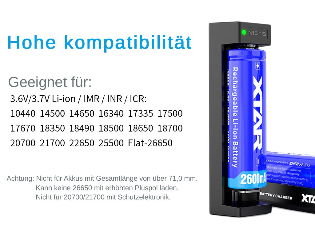 Xtar MC1S - Ładowarka do akumulatorów litowo-jonowych wraz z kablem USB Xtar MC1S - Ładowarka do akumulatorów litowo-jonowych wraz z kablem USB