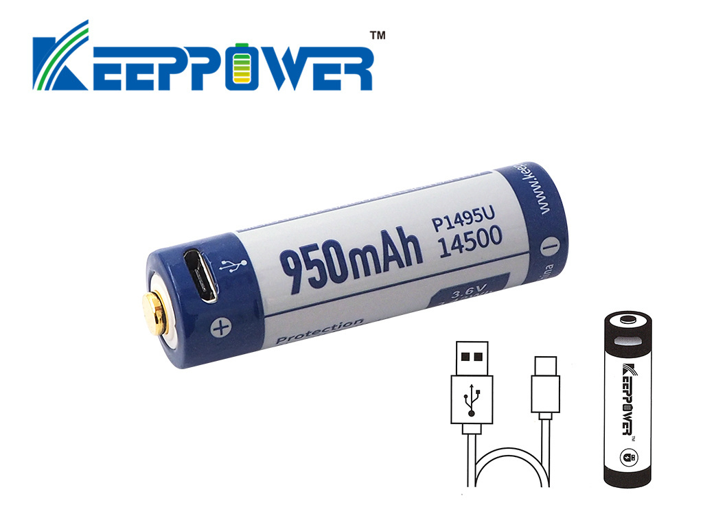 Keeppower 14500 - 950mAh 3,6V - 3,7V z micro USB Keeppower 14500 - 950mAh 3,6V - 3,7V z micro USB