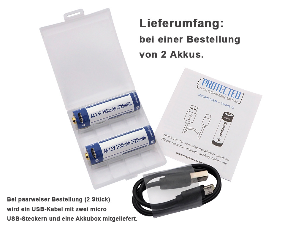 Keeppower 14500 AA - 1,5V Li-ion z micro USB 2925mWh Keeppower 14500 AA - 1,5V Li-ion z micro USB 2925mWh