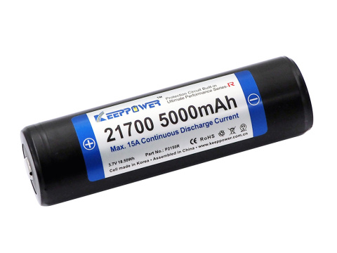 Keeppower 21700 R 15A 5000mAh 3,6V - 3,7V chroniony ( PCB ) Keeppower 21700 R 15A 5000mAh 3,6V - 3,7V chroniony ( PCB )