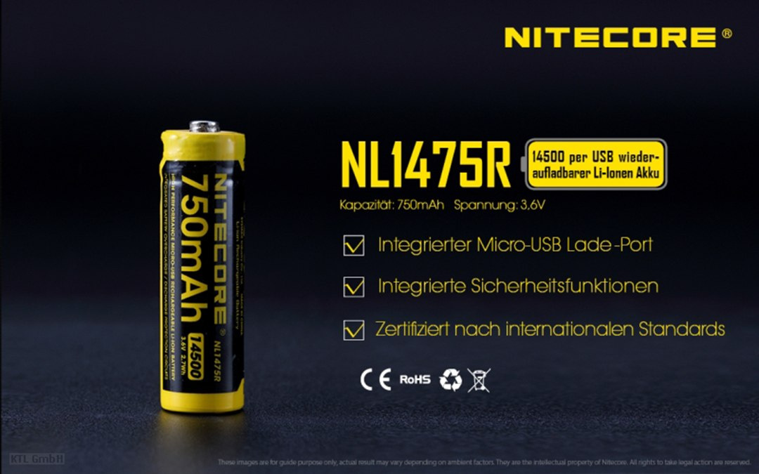 Nitecore 14500 - 750mAh NL 1475R 3,6V - 3,7V z micro USB Nitecore 14500 - 750mAh NL 1475R 3,6V - 3,7V z micro USB
