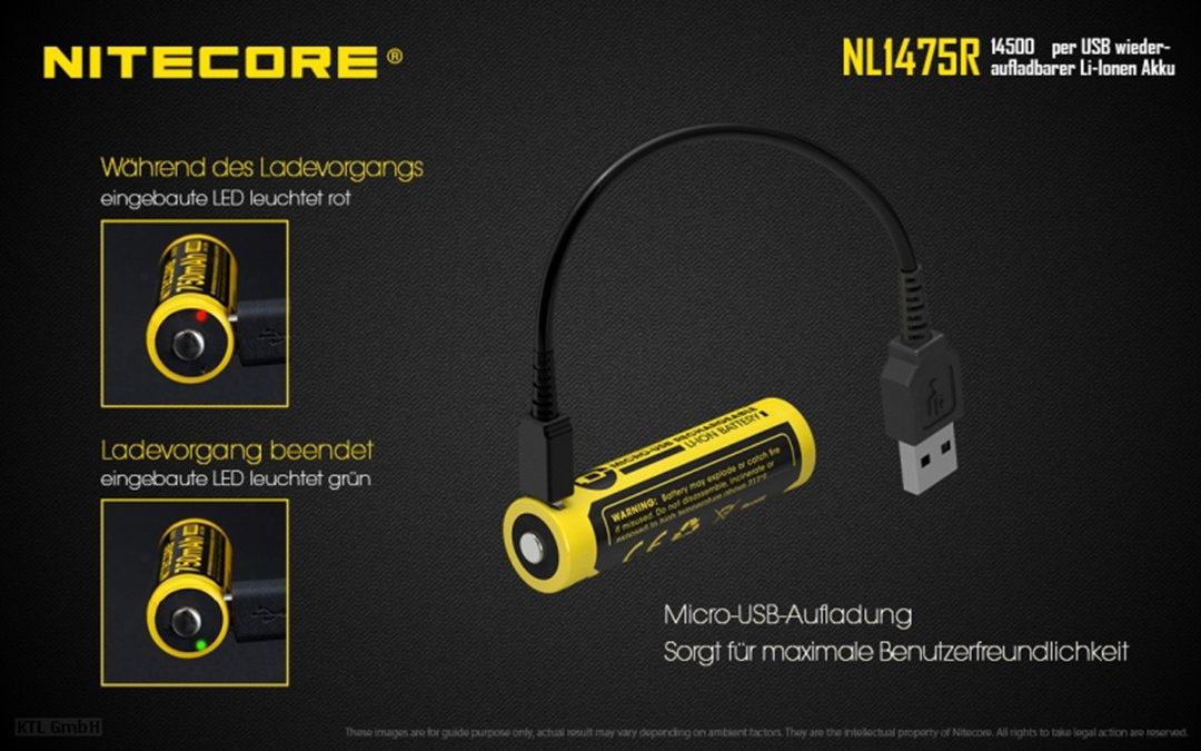 Nitecore 14500 - 750mAh NL 1475R 3,6V - 3,7V z micro USB Nitecore 14500 - 750mAh NL 1475R 3,6V - 3,7V z micro USB