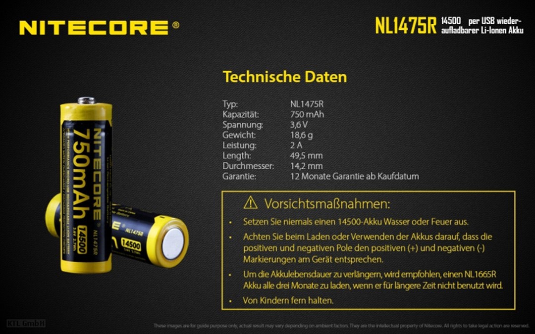 Nitecore 14500 - 750mAh NL 1475R 3,6V - 3,7V z micro USB Nitecore 14500 - 750mAh NL 1475R 3,6V - 3,7V z micro USB