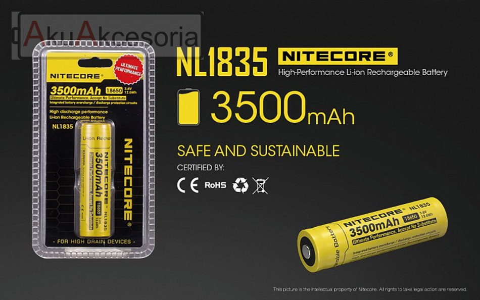 Nitecore 18650 - 3500mAh 3,6V - 3,7V NL1835