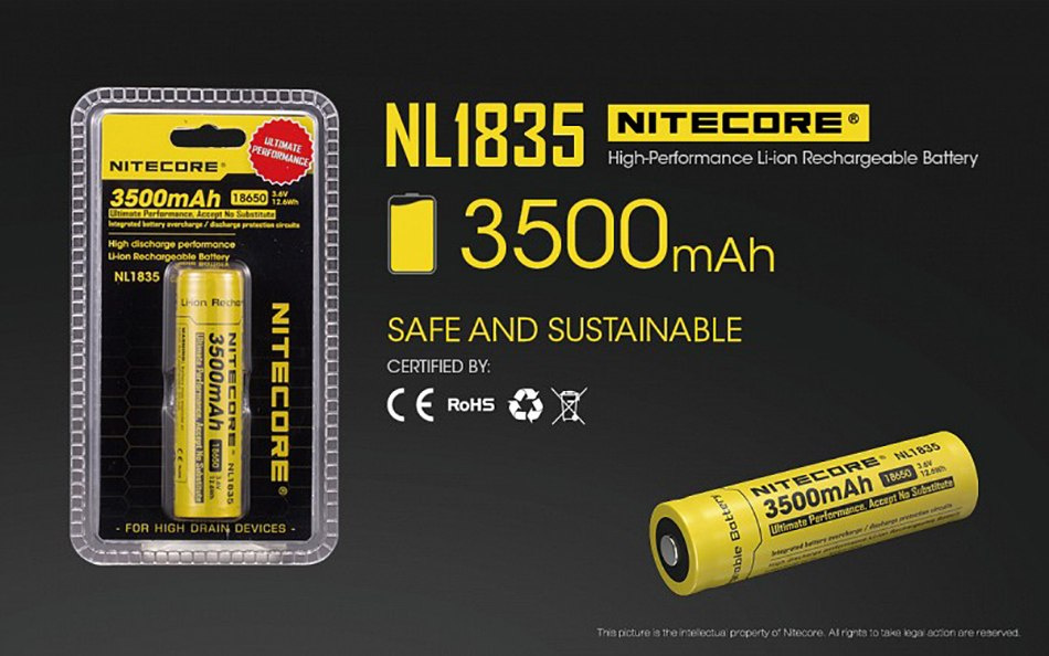 Nitecore 18650 - 3500mAh 3,6V - 3,7V NL1835 Nitecore 18650 - 3500mAh 3,6V - 3,7V NL1835