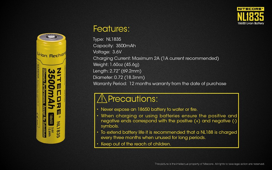 Nitecore 18650 - 3500mAh 3,6V - 3,7V NL1835 Nitecore 18650 - 3500mAh 3,6V - 3,7V NL1835