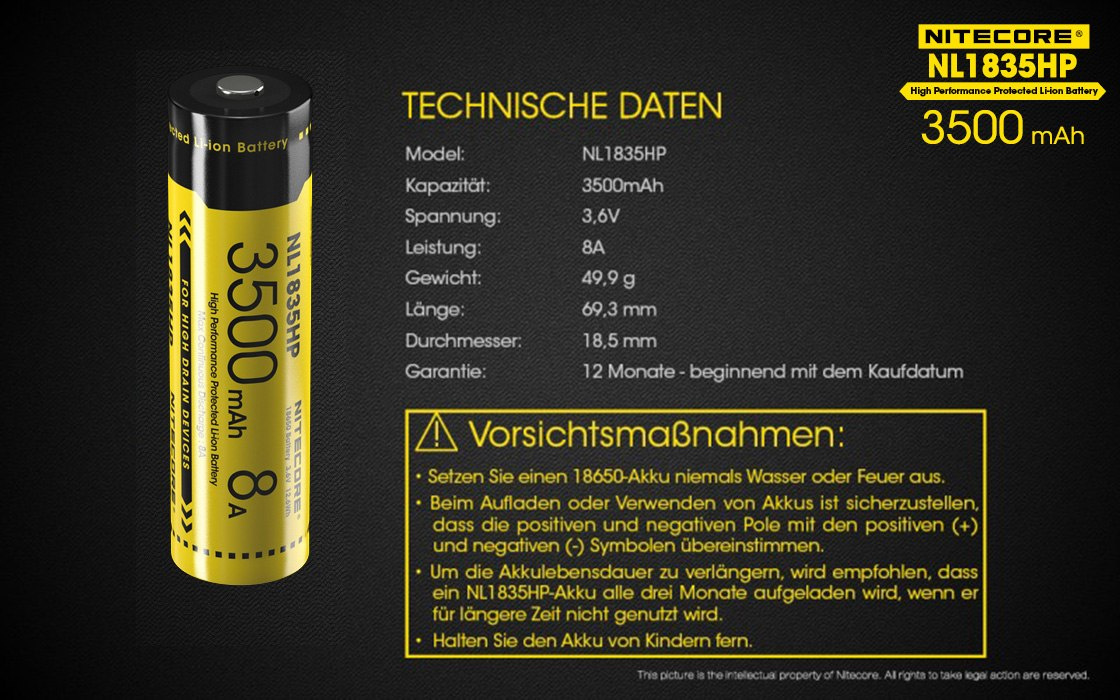 Nitecore 18650 - 3500mAh 8A 3,6V - 3,7V NL1835HP Nitecore 18650 - 3500mAh 8A 3,6V - 3,7V NL1835HP