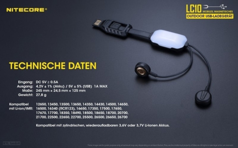Nitecore LC10 do cylindrycznych akumulatorów litowo-jonowych Nitecore LC10 do cylindrycznych akumulatorów litowo-jonowych