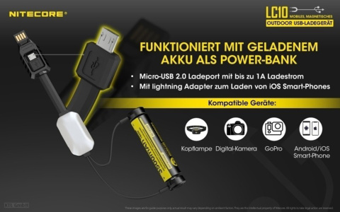 Nitecore LC10 do cylindrycznych akumulatorów litowo-jonowych Nitecore LC10 do cylindrycznych akumulatorów litowo-jonowych