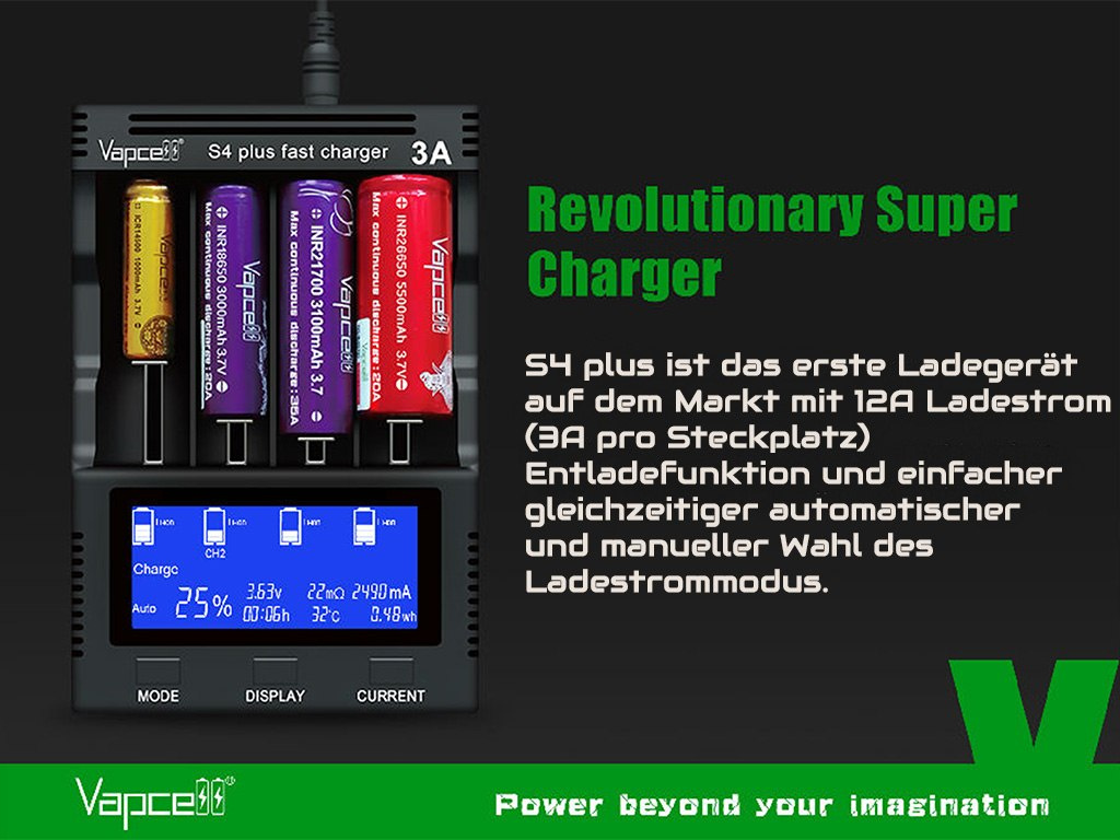 Vapcell S4 plus Ładowarka do akumulatorów Li-ion / NI-MH z kontrolą temperatury Vapcell S4 plus Ładowarka do akumulatorów Li-ion / NI-MH z kontrolą temperatury