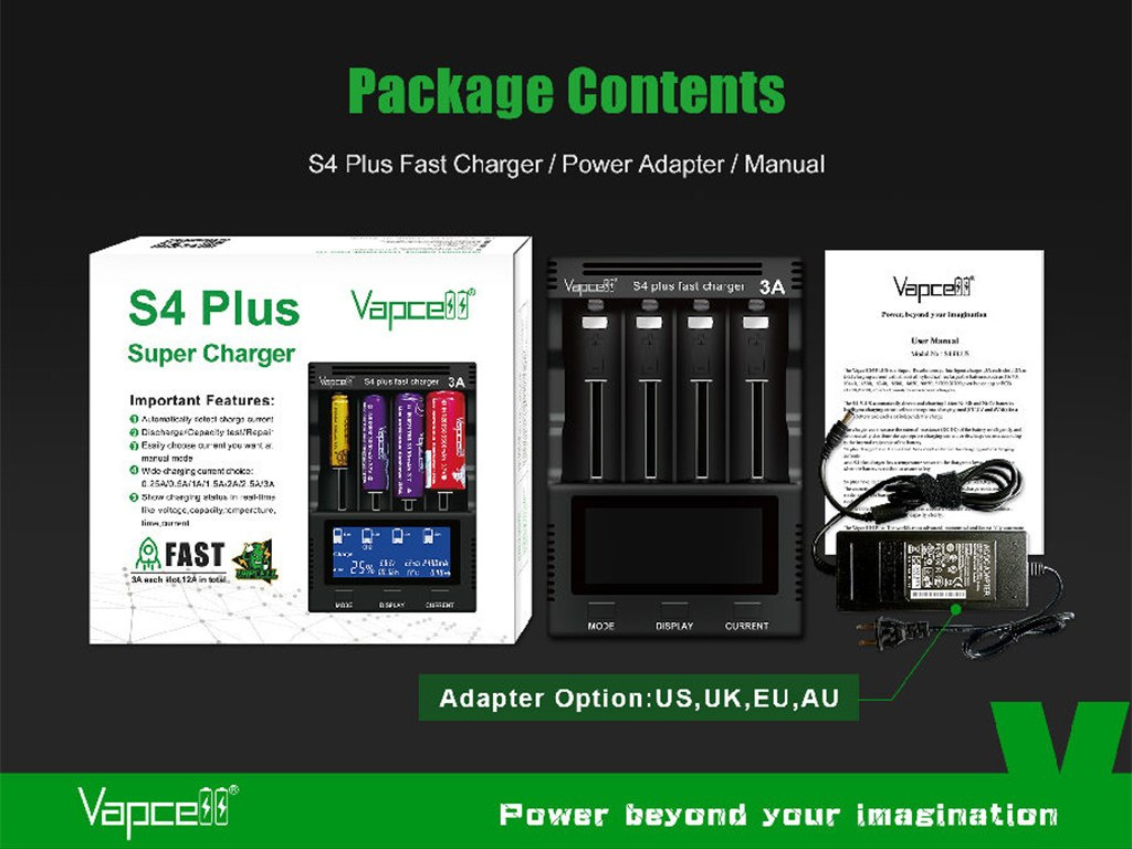 Vapcell S4 plus Ładowarka do akumulatorów Li-ion / NI-MH z kontrolą temperatury Vapcell S4 plus Ładowarka do akumulatorów Li-ion / NI-MH z kontrolą temperatury