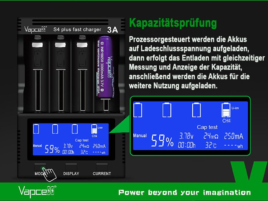 Vapcell S4 plus Ładowarka do akumulatorów Li-ion / NI-MH z kontrolą temperatury Vapcell S4 plus Ładowarka do akumulatorów Li-ion / NI-MH z kontrolą temperatury