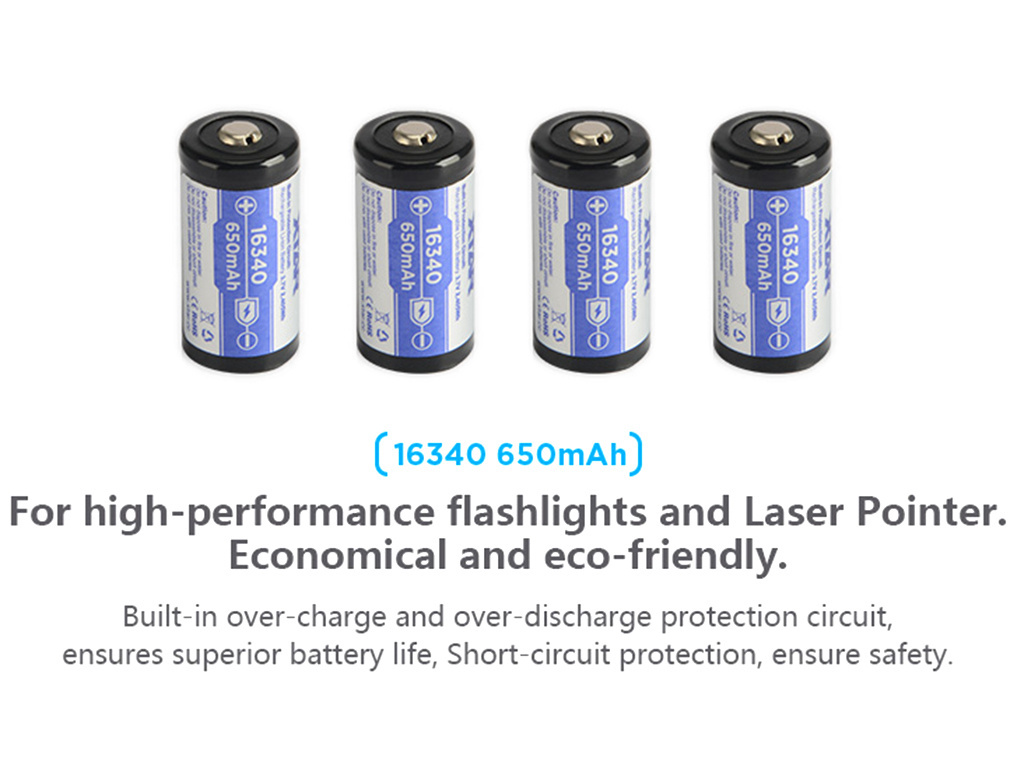 Xtar 16340 (LIR123A) - 650mAh 3,6V - 3,7V zabespieczony PCB Xtar 16340 (LIR123A) - 650mAh 3,6V - 3,7V zabespieczony PCB